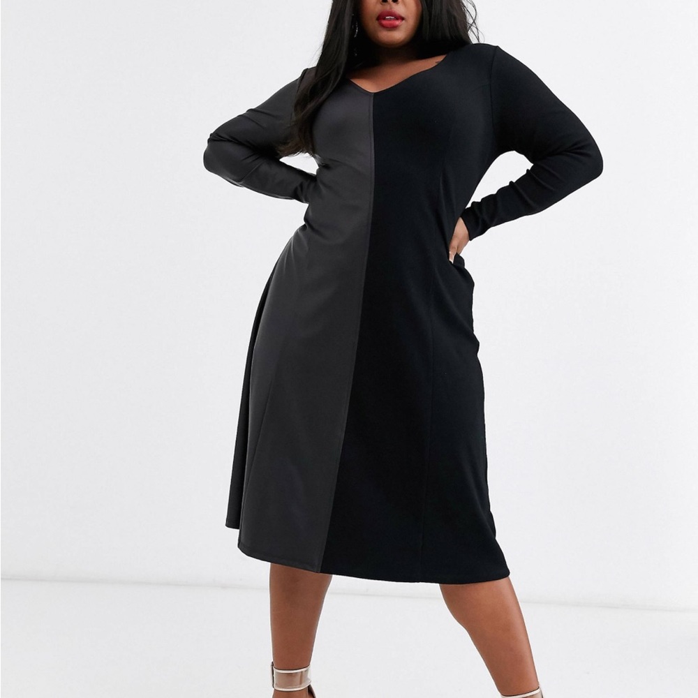 ASOS split dress half pleather black US 24